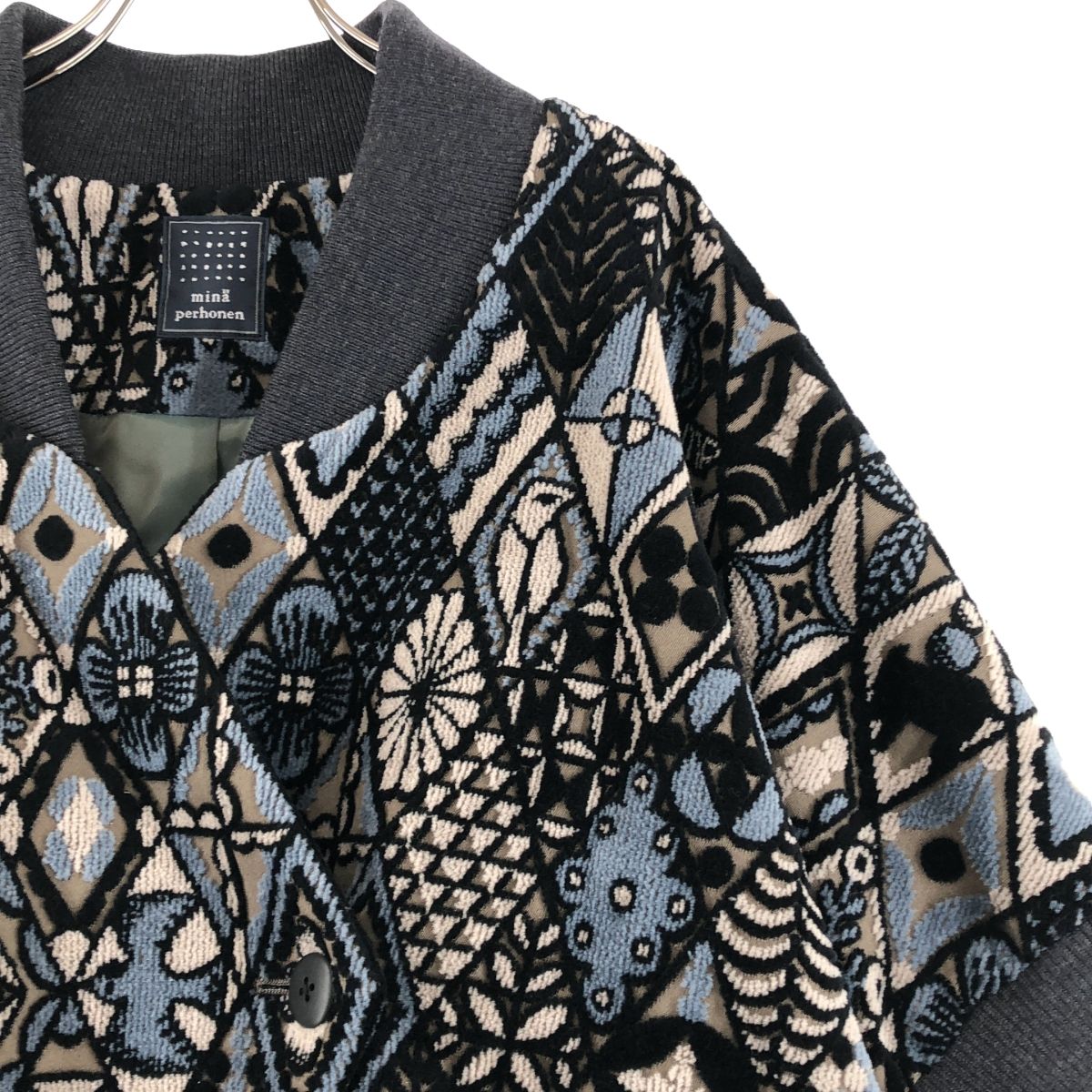 mina perhonen lumpy チュニック 総柄 ネイビー 38 美品】 mina perhonen / ミナペルホネン | symphony / 総柄 オーバー