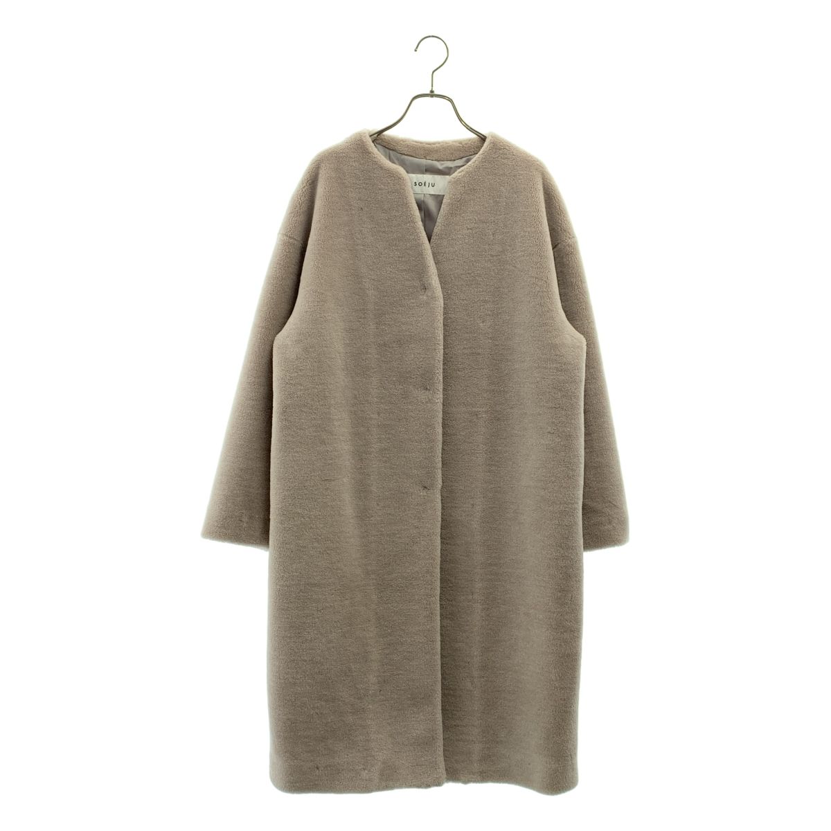 SOEJU / ソージュ | ウール ボア ノーカラーコート | F | ピンク