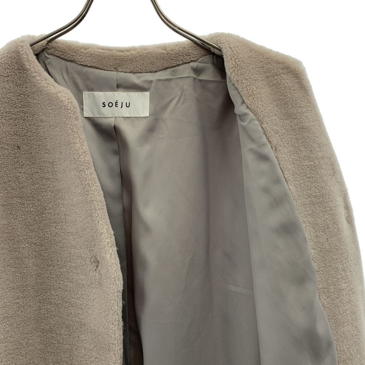 SOEJU / ソージュ | ウール ボア ノーカラーコート | F | ピンク