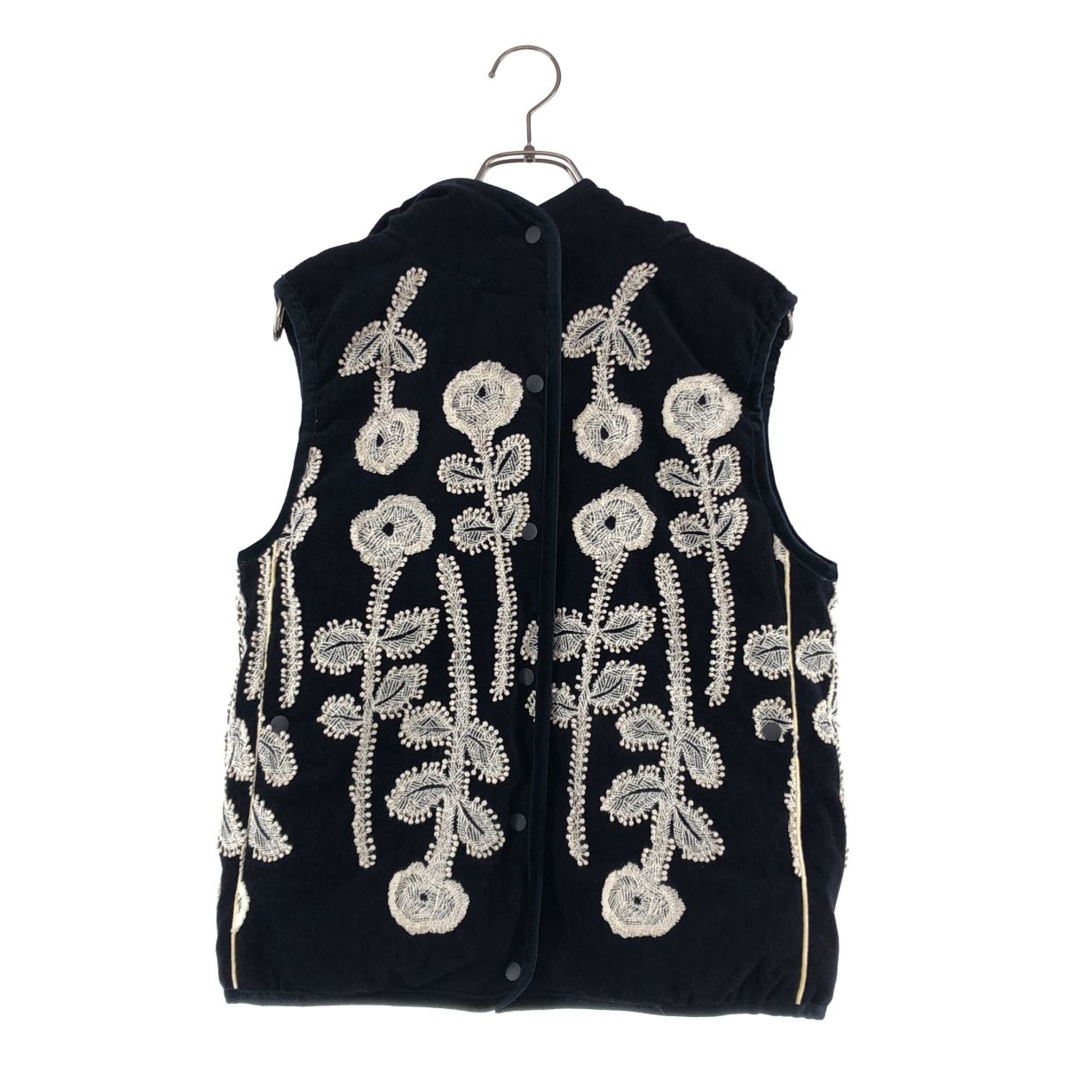 【美品】 mina perhonen / ミナペルホネン | frost garden / フォレストガーデン エンブロイダリー ダウンベスト ボアフーディ | 38 | Navy | レディース