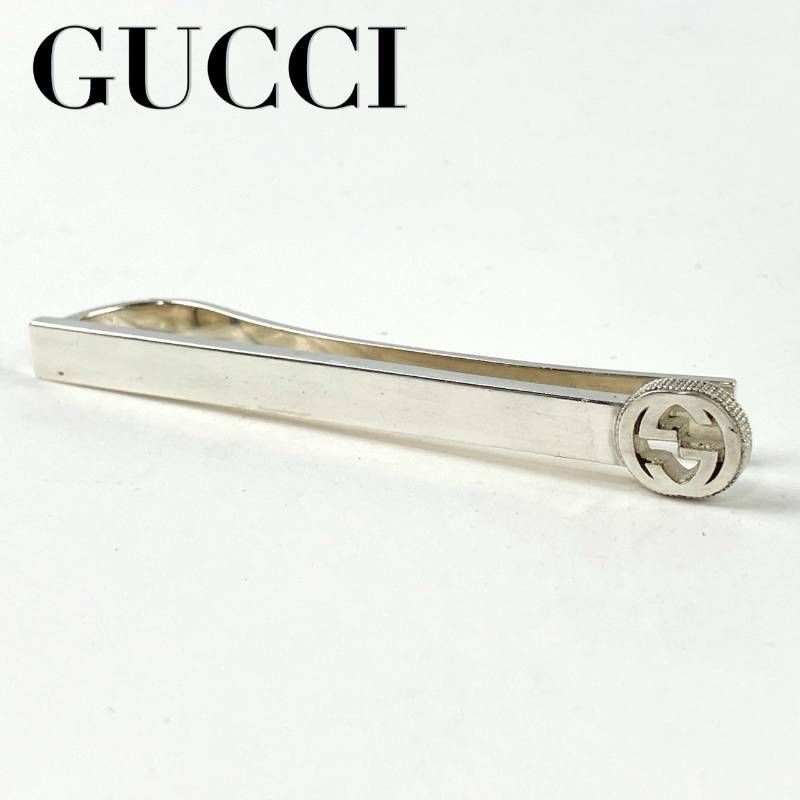 【美品】GUCCI ネクタイピン　GUCCIロゴ　925 GUCCI グッチ ネクタイピン ロゴ インターロッキング GG シルバー925