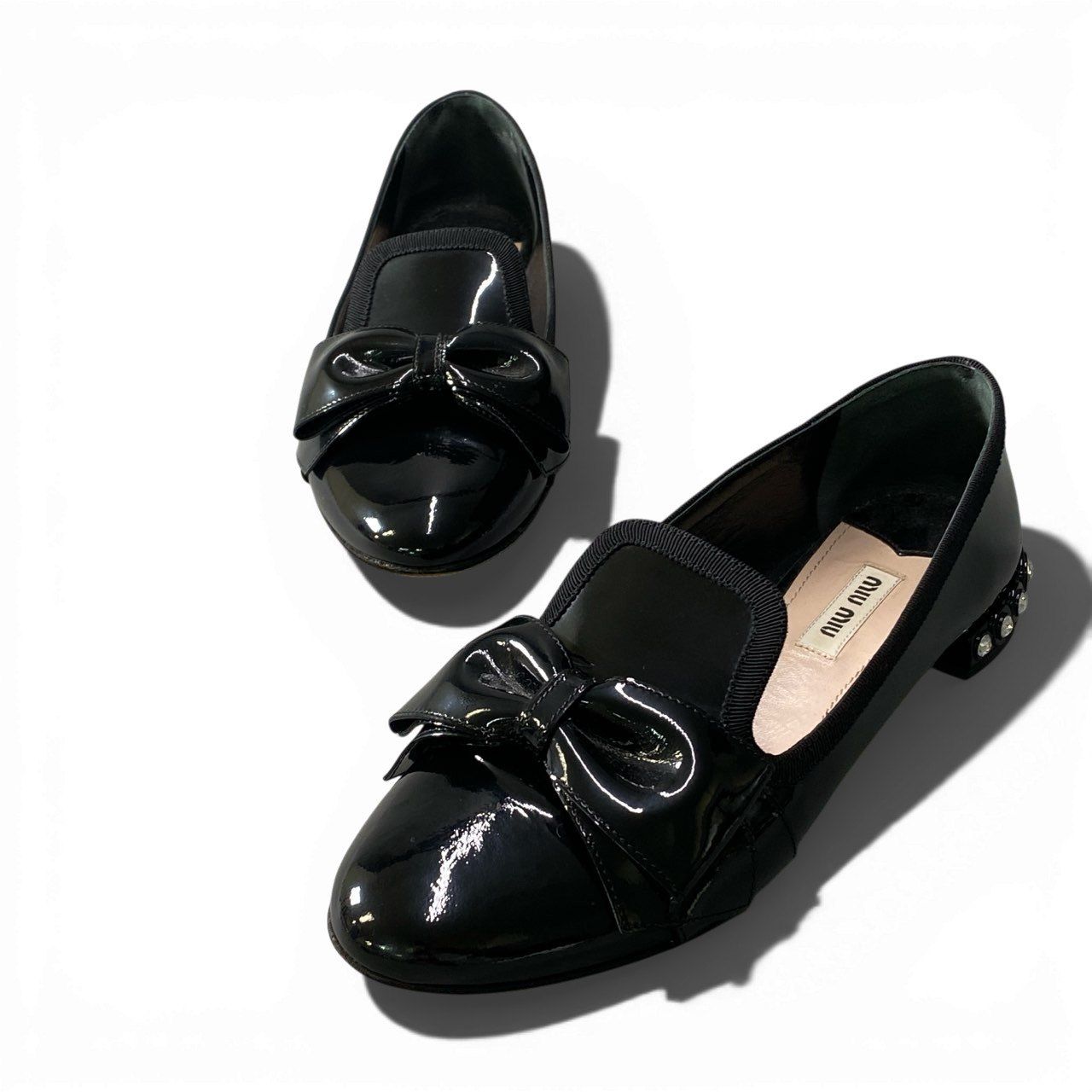 2a23 miu miu ミュウミュウ エナメルレザー リボン フラットシューズ 