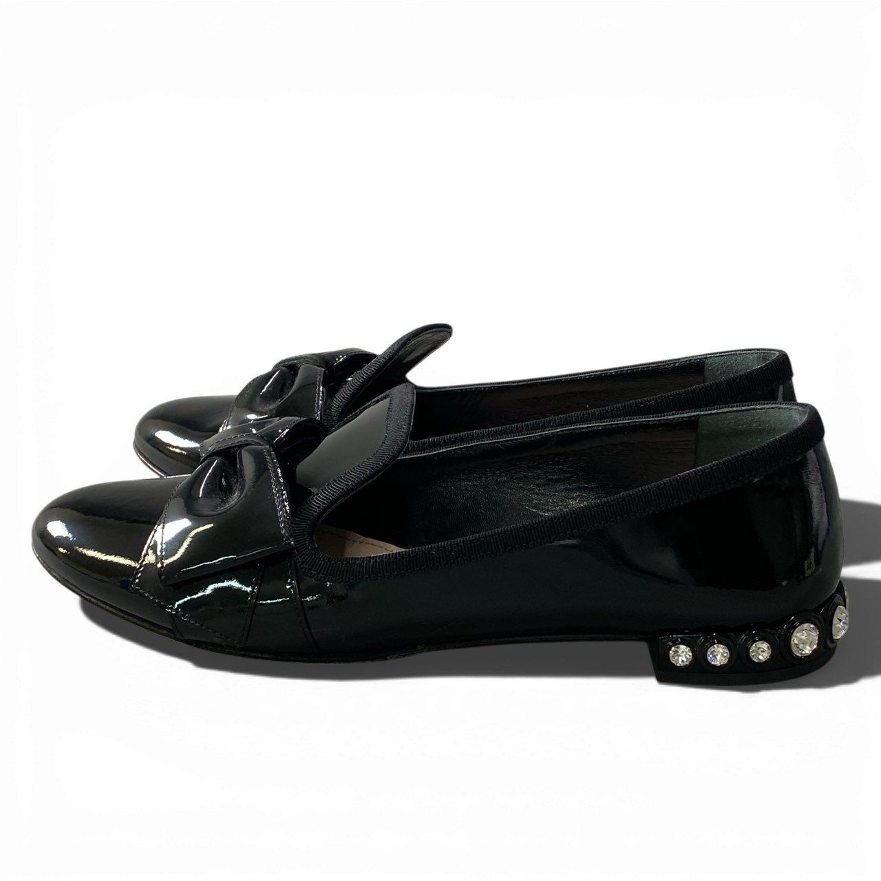 2a23 miu miu ミュウミュウ エナメルレザー リボン フラットシューズ