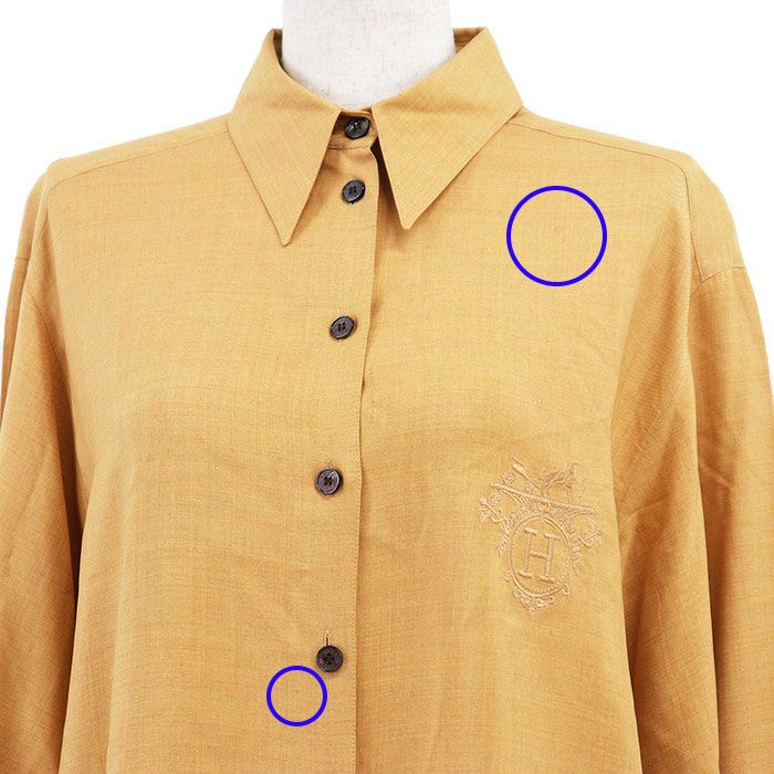 SALE】HERMES エルメス 長袖シャツ シルク100% H ロゴ エンブレム エン