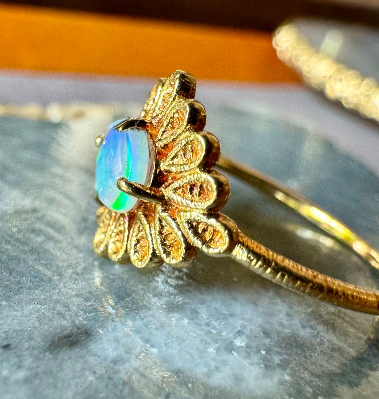 ete◇K18YG*11号*オパールリング*フラワー*イエローゴールド*エテ