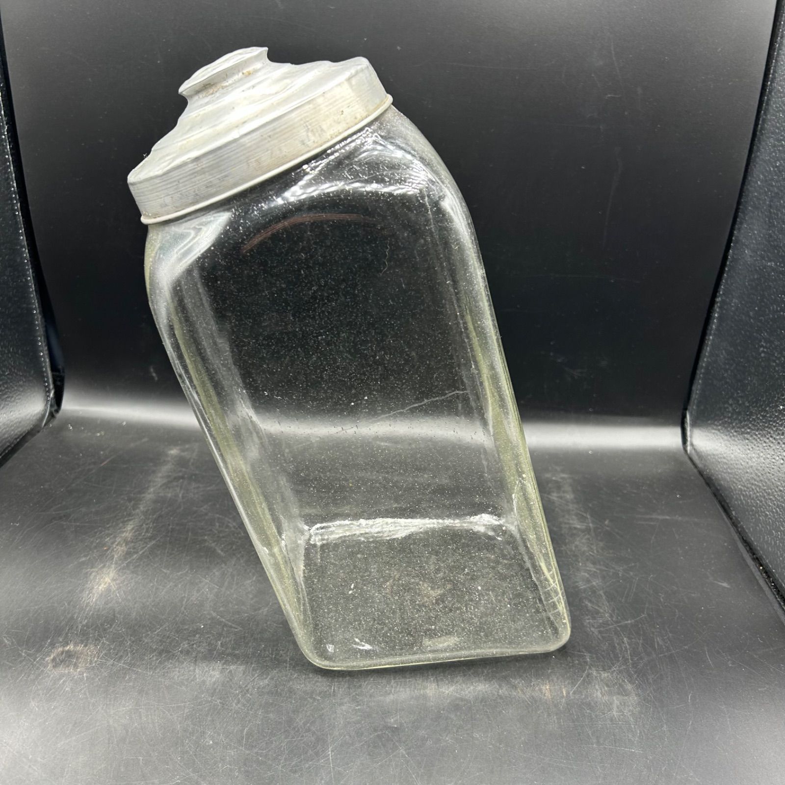 昭和レトロ 大きめ お菓子瓶 ガラス あめや瓶 アルミ蓋 駄菓子 当時物