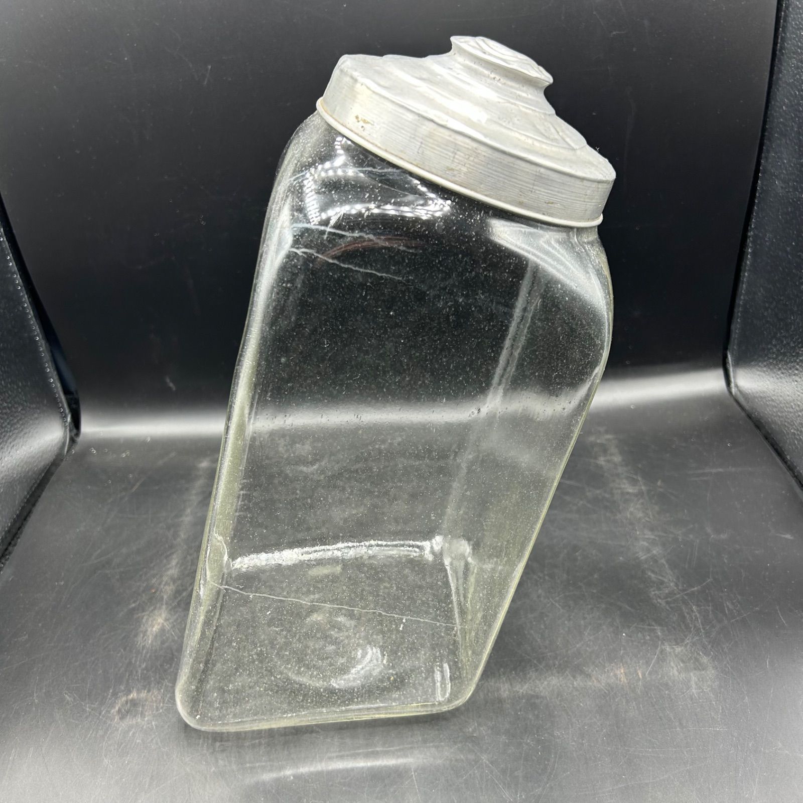 昭和レトロ 大きめ お菓子瓶 ガラス あめや瓶 アルミ蓋 駄菓子 当時物