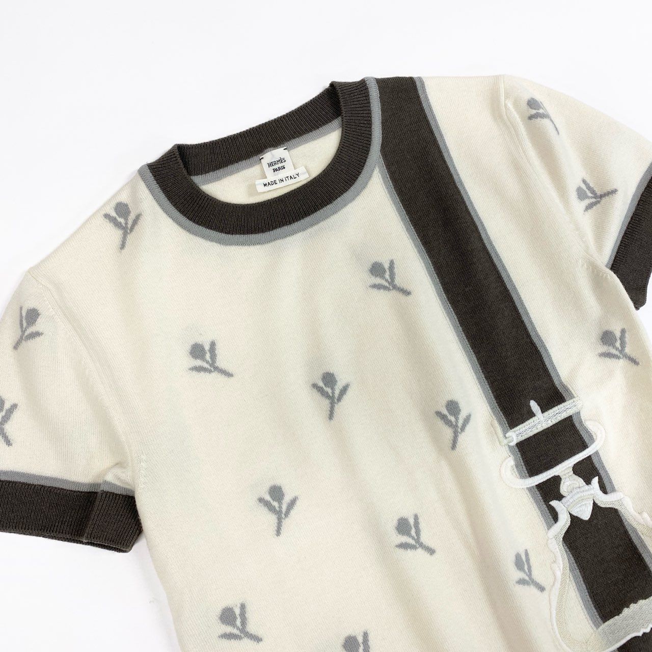 HERMES-PARIS ベージュ 半袖ニット S Hermes Beige Naturel Cashmere Short Sleeve Sweater Size 4/38