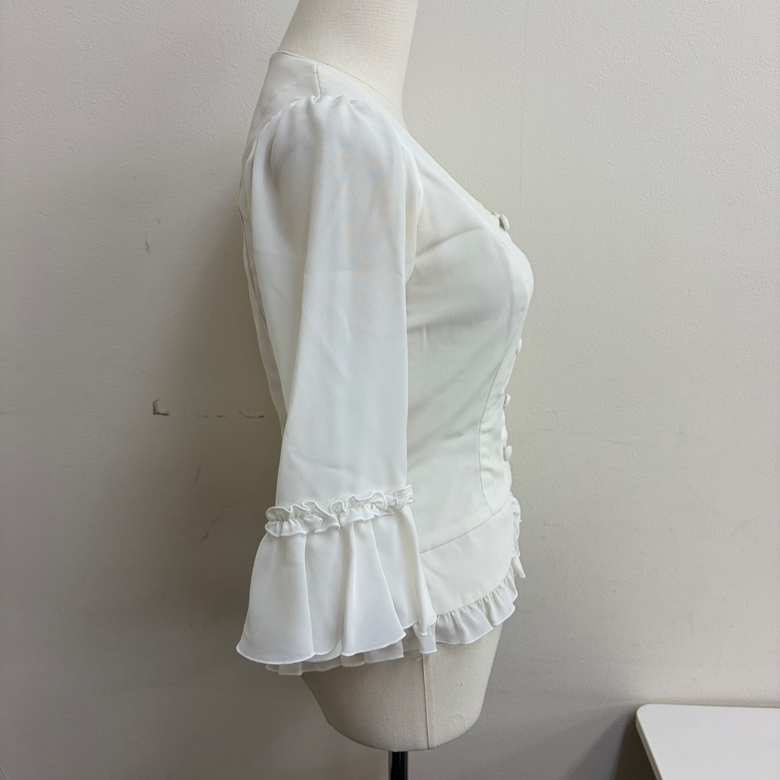 HERMOSA】フラメンコ衣装 トップス フリル袖 ホワイト 白 七分袖