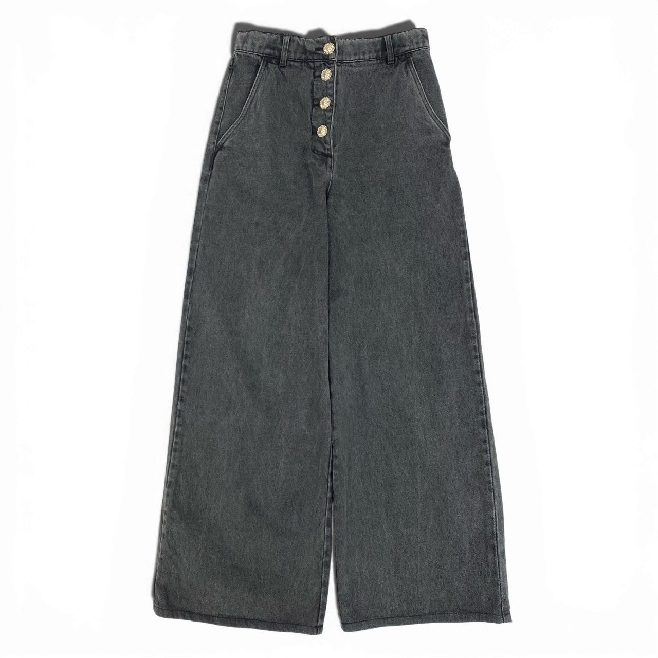 71a23 CHANEL シャネル 2020年 ライオンボタン ワイド デニムパンツ  