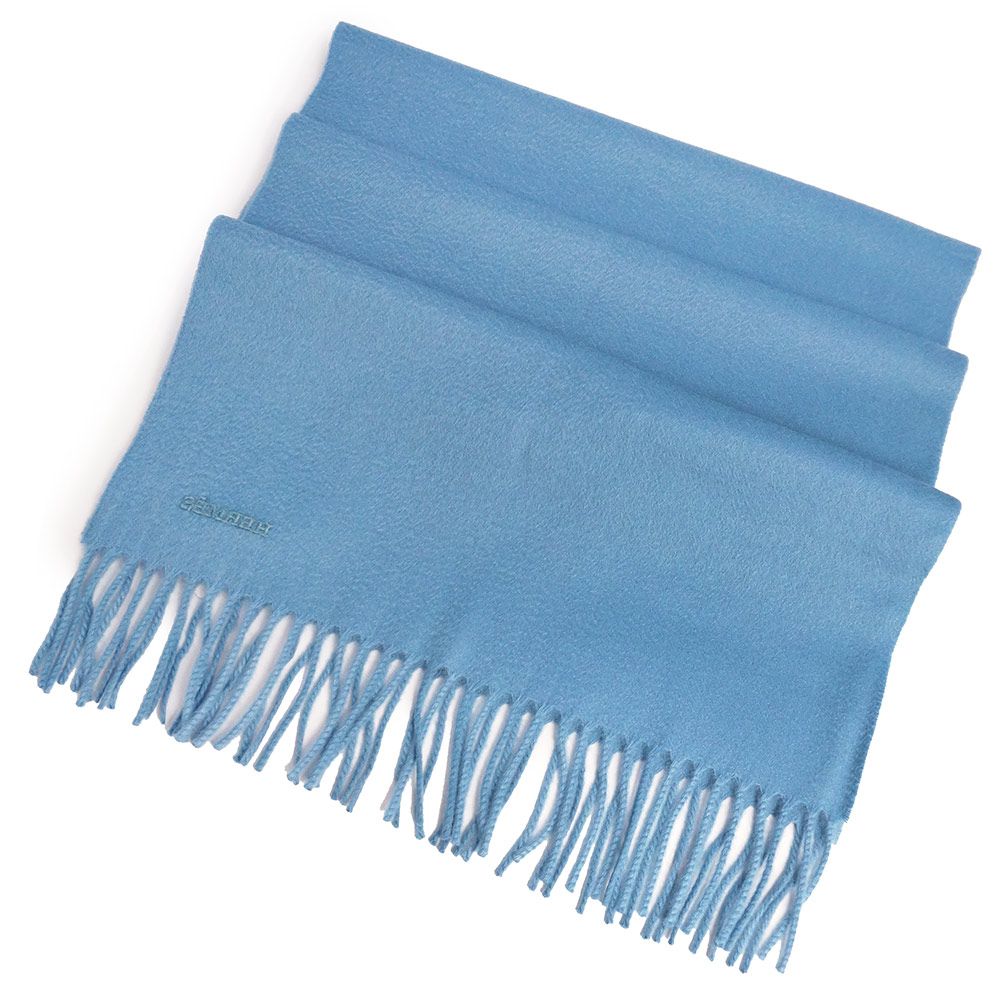 エルメス ユニ ブロデ カシミヤ 100％ ライトブルー フリンジ マフラー