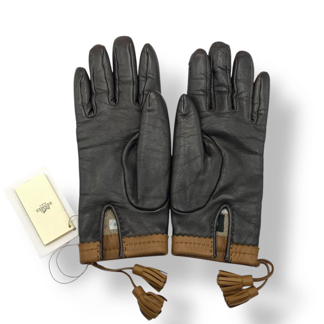 未使用品 HERMES エルメス 手袋 グローブ レザー カシミヤ ブラック