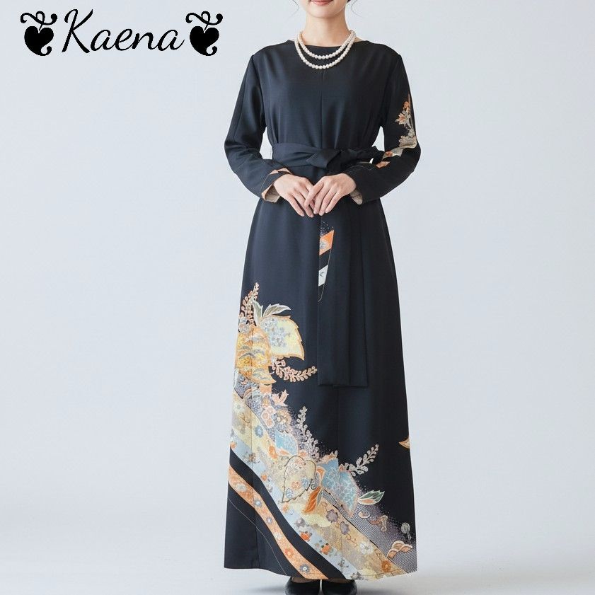 ❦Kaena❦ 着物リメイク ロング ワンピース ドレス Aライン 美