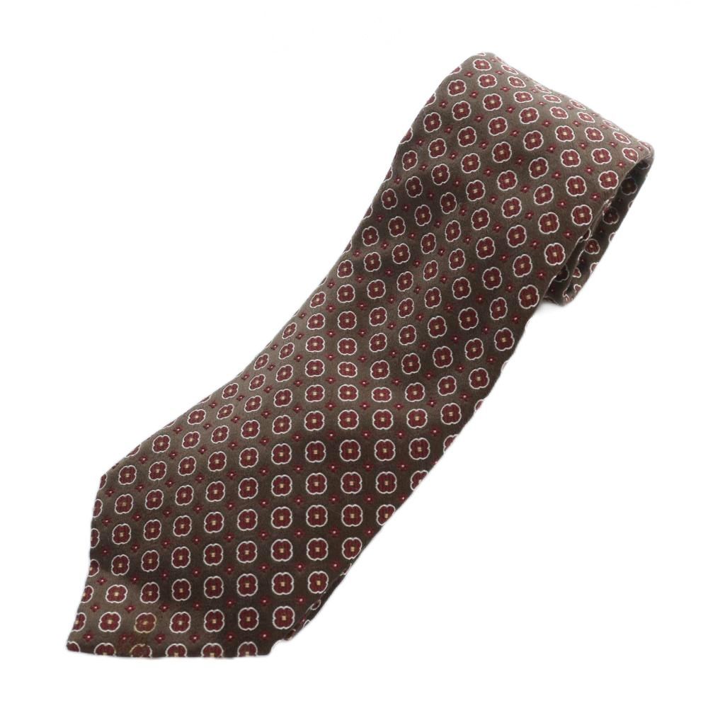 ブリオーニ BRIONI ネクタイ レギュラータイ 絹 シルク ロゴ 総柄 茶