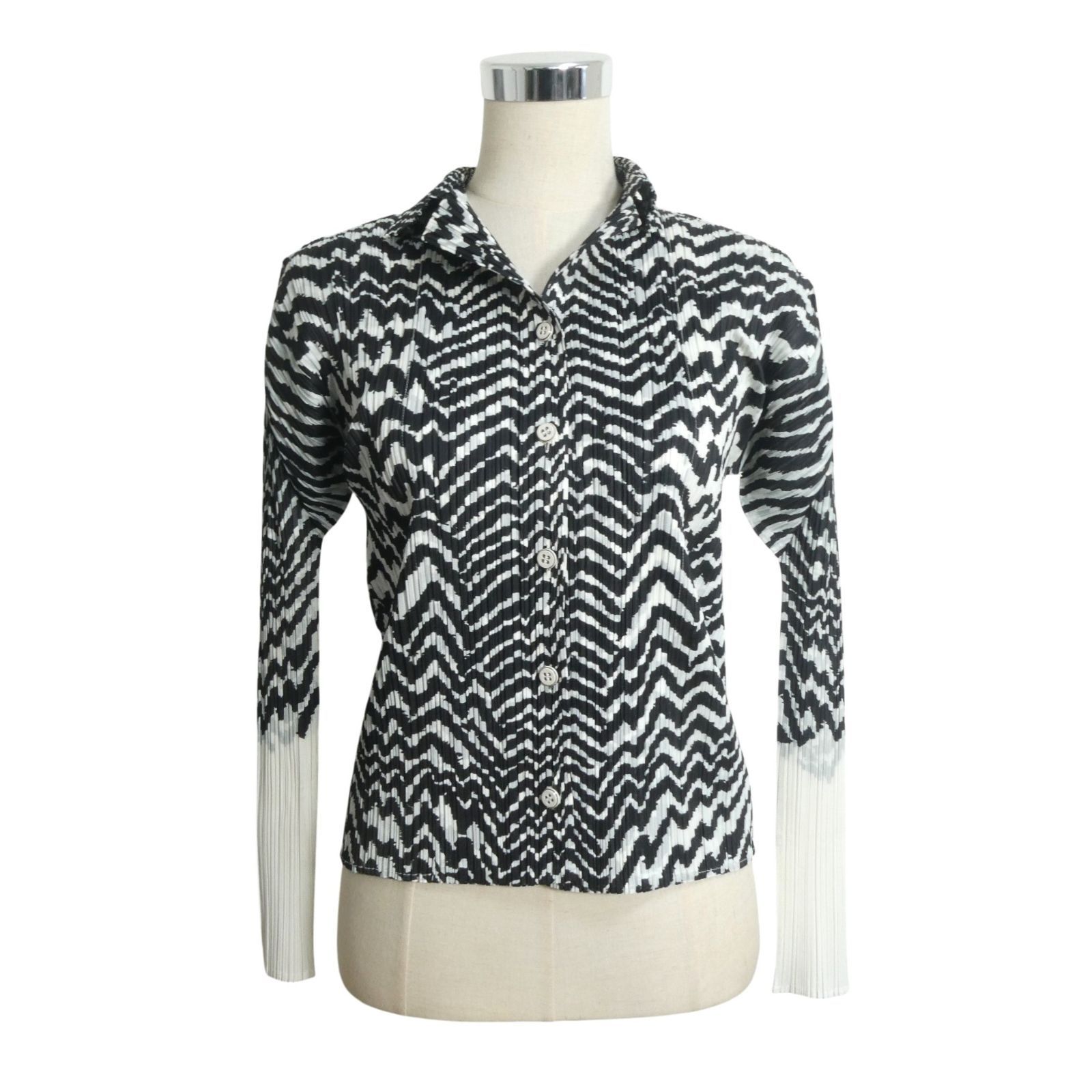 イッセイミヤケ　プリーツプリーズ　長袖シャツブラウス サイズ3 HR0176 美品 PLEATS PLEASE ISSEY MIYAKE プリーツプリーズ イッセイミヤケ 総