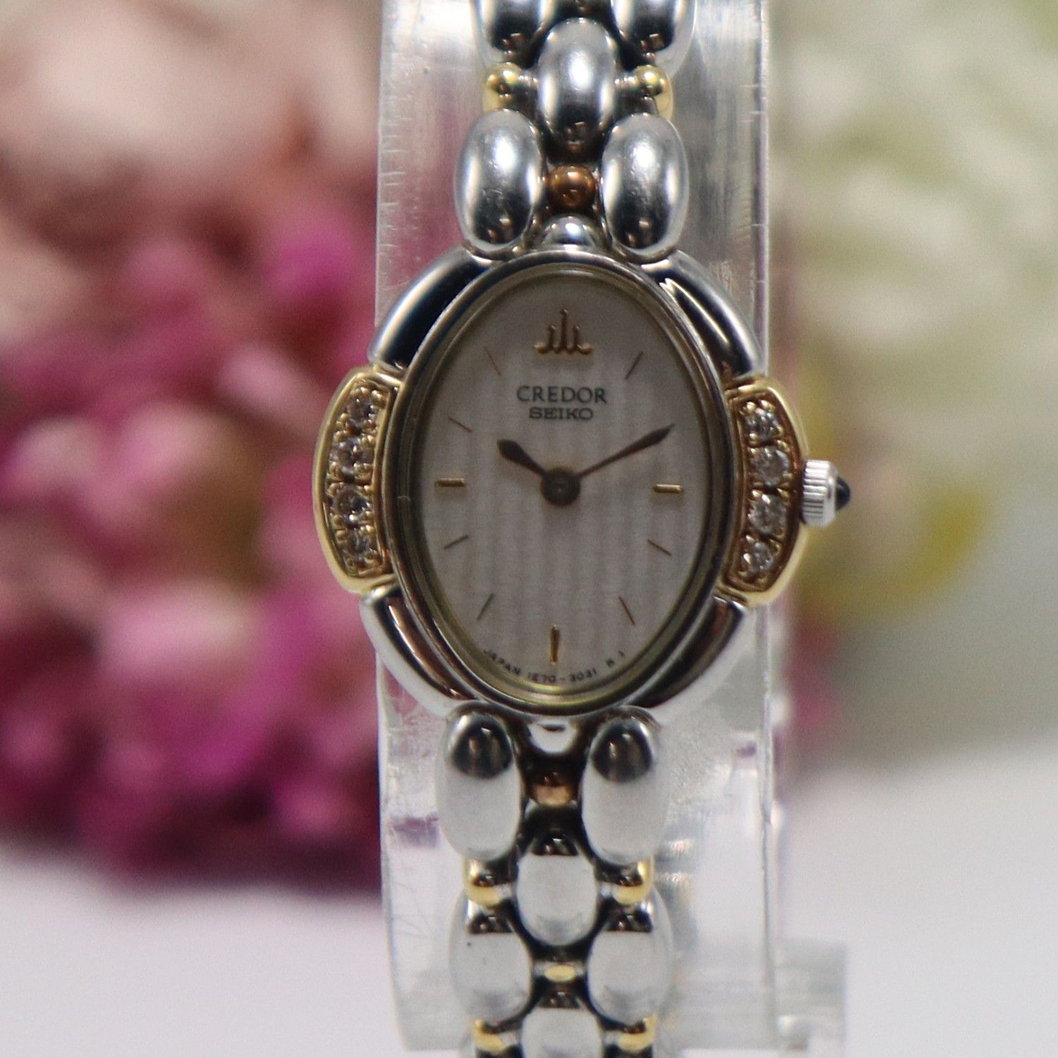 【美品】新品電池 SEIKO セイコー クレドール 腕時計 コンビ レディース 電池新品 セイコー クレドール 1E70-3040 クォーツ 18KT+SS サイド8P