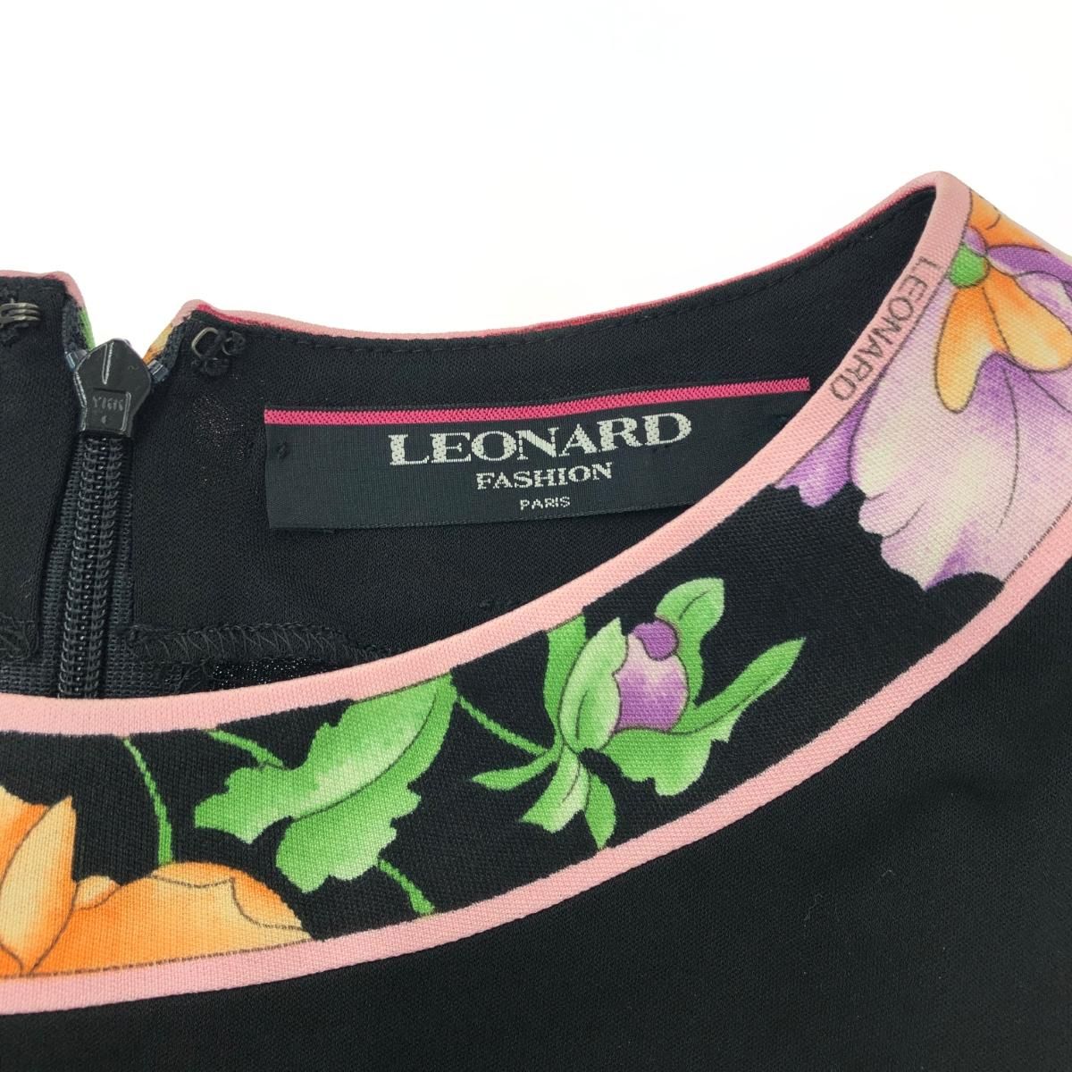 LEONARD レオナール フレンチスリーブワンピース サイズ:M 襟花柄