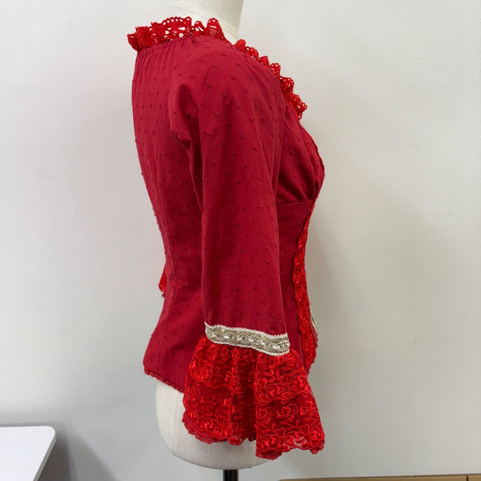 ソニアジョーンズ】フラメンコ衣装 トップス 赤 ドット 七分袖 袖