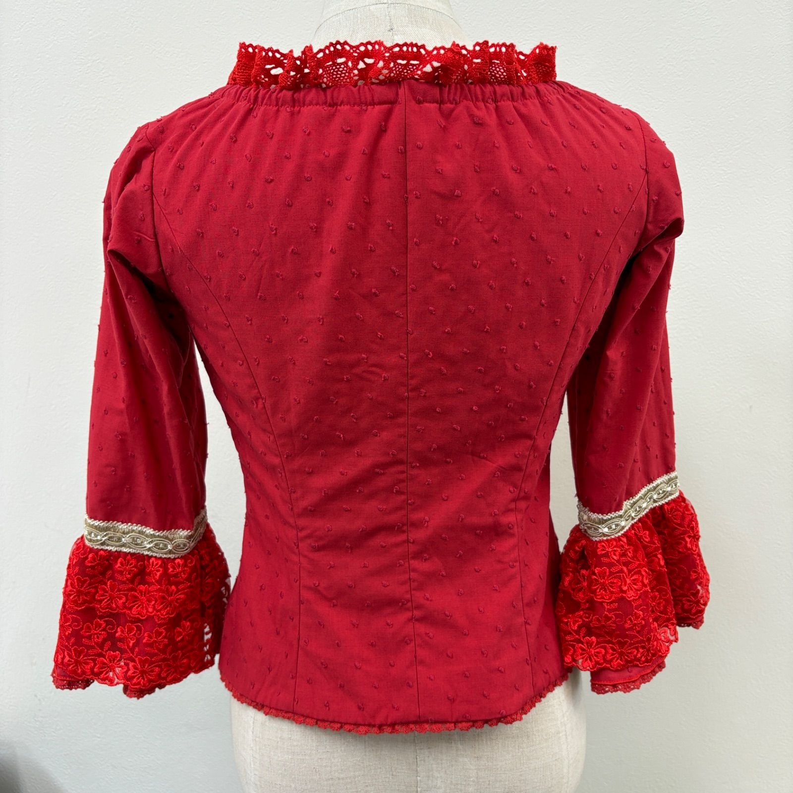 ソニアジョーンズ】フラメンコ衣装 トップス 赤 ドット 七分袖 袖