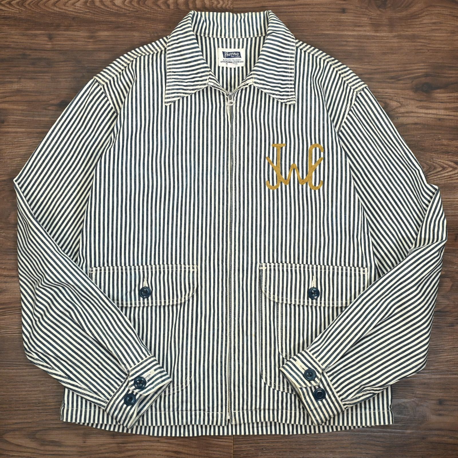 フェローズ Pherrow's ワークジャケット ヒッコリー ストライプ 刺繍