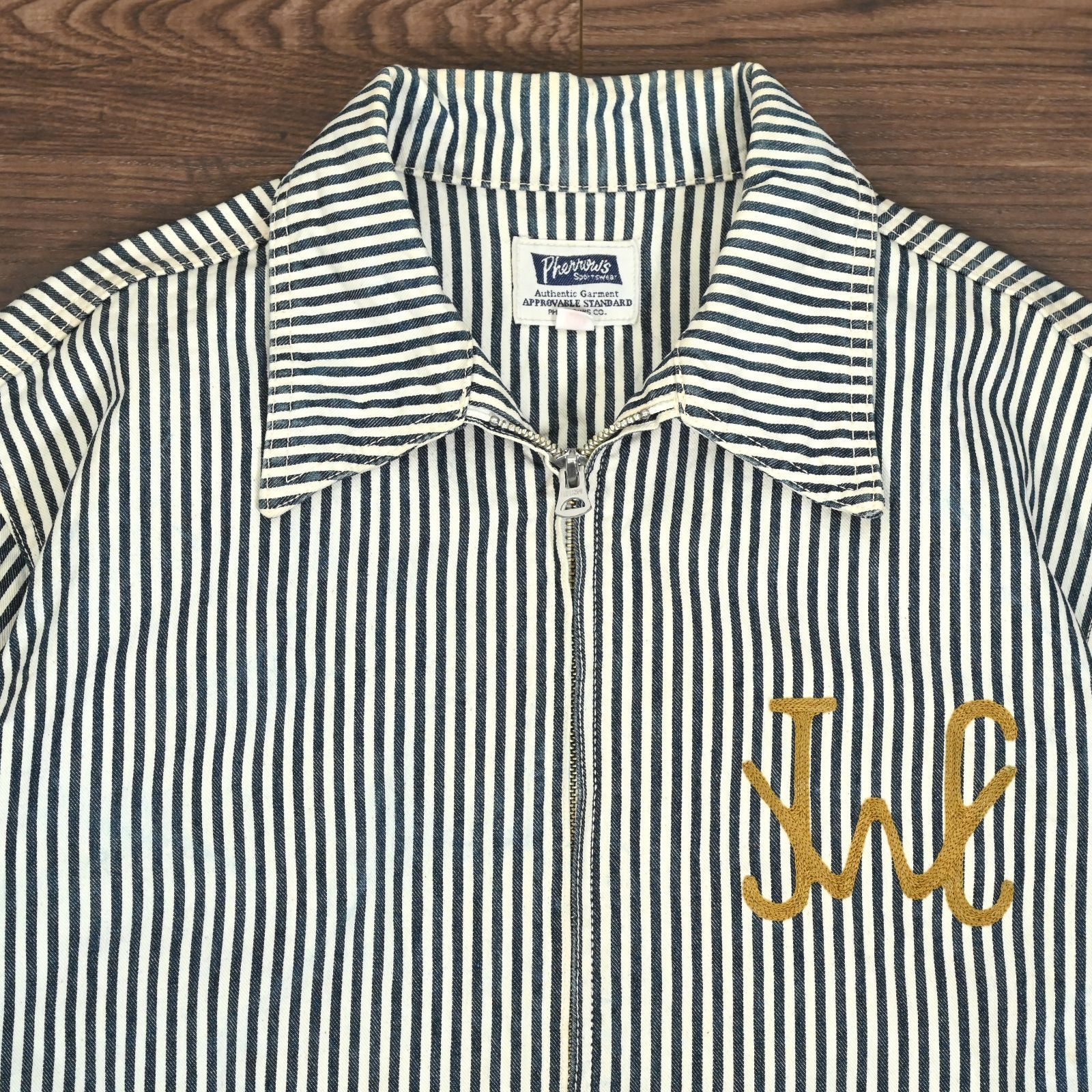 フェローズ Pherrow's ワークジャケット ヒッコリー ストライプ 刺繍