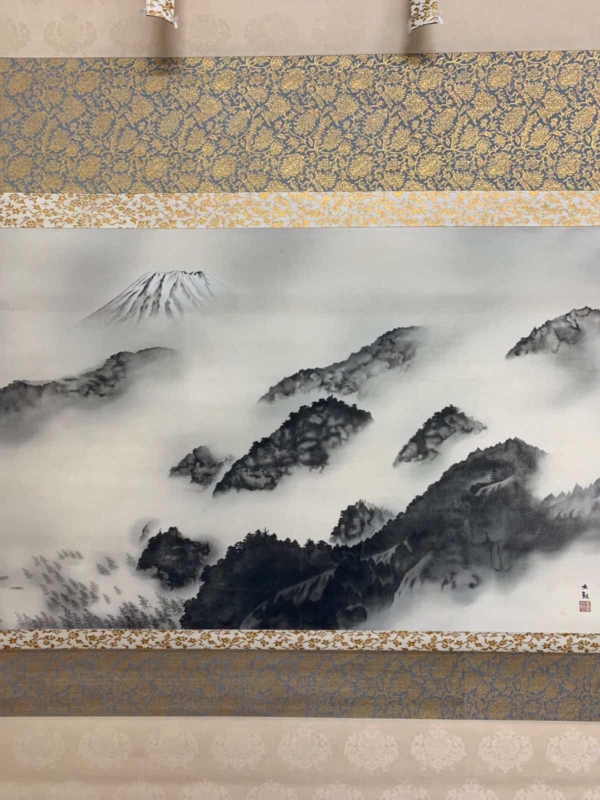 掛け軸】281 横山大観「雨霽る」明治-昭和時代の日本画家 茨城の人