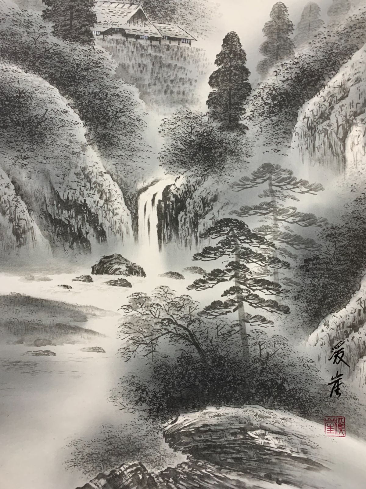 (611*Z292)絵画 掛軸 日本画掛軸 良徳 水墨 茶掛、書 骨董 山水画 放浪生涯一美舟】掛軸 水墨画 絵 禅 日本美術 インテリア