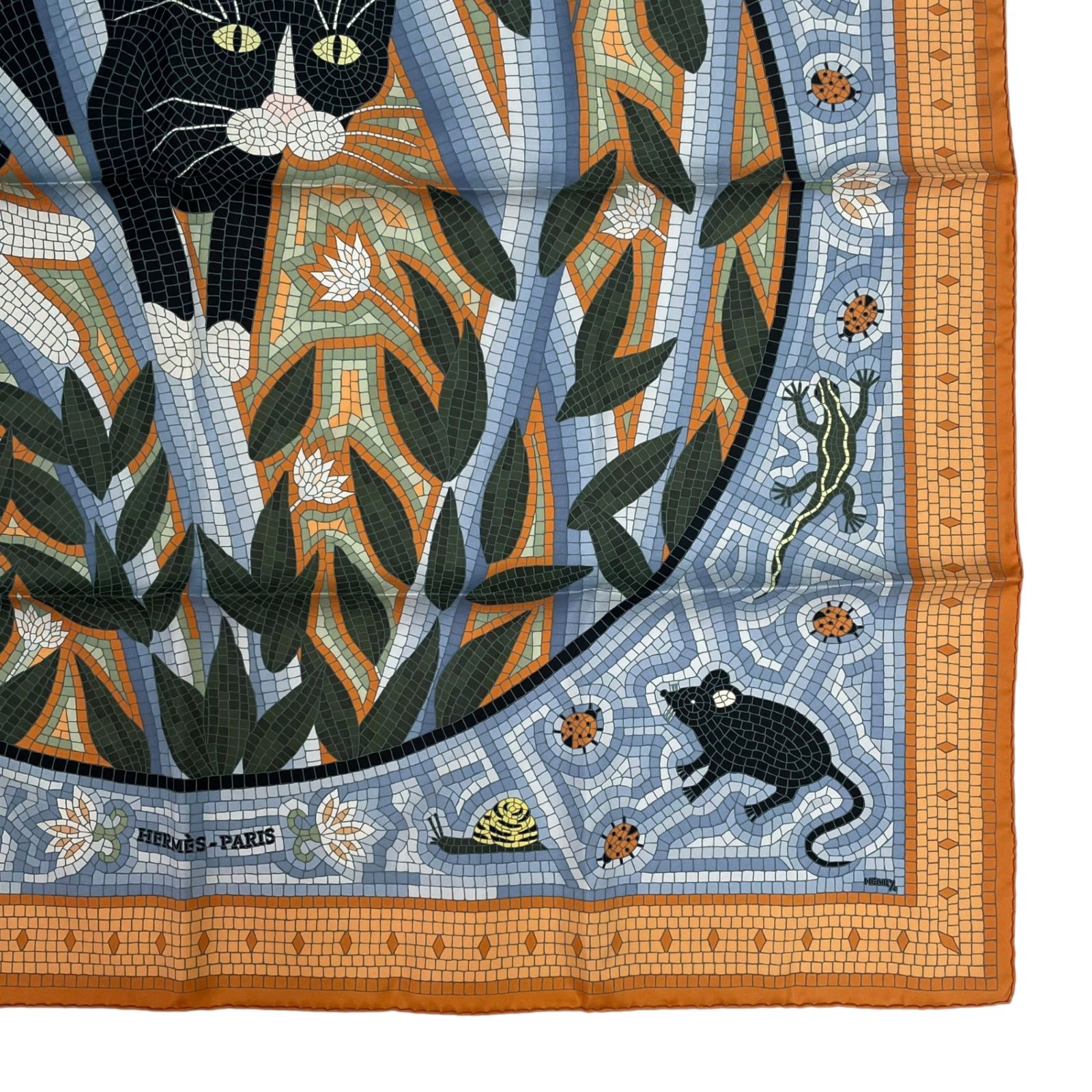 新品同様 HERMES エルメス カレ90 CAVE FELEM 猫に注意 スカーフ