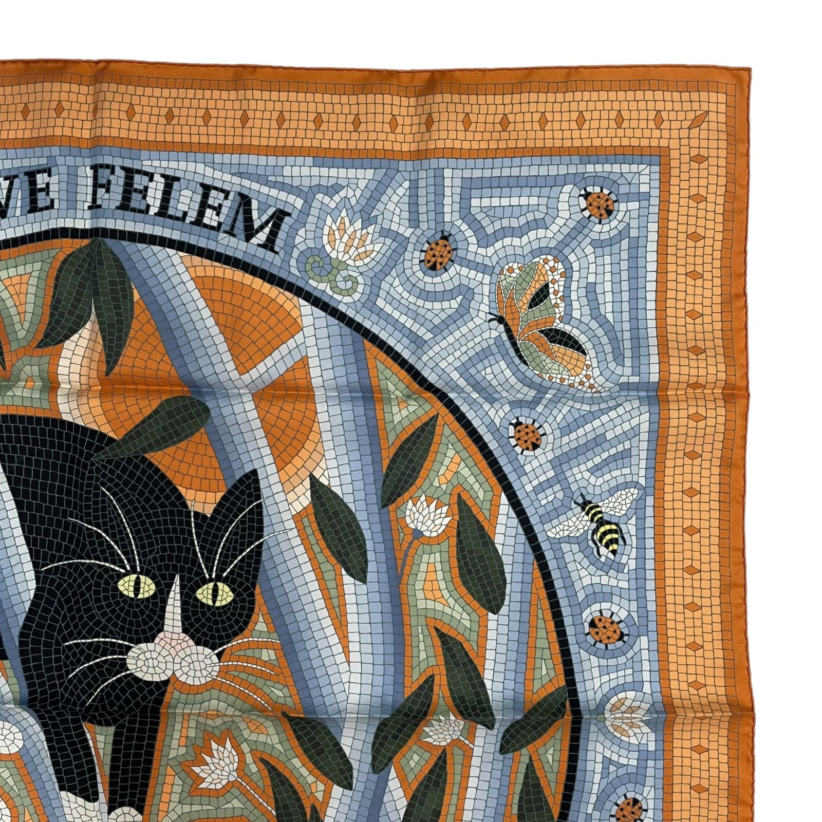 新品同様 HERMES エルメス カレ90 CAVE FELEM 猫に注意 スカーフ