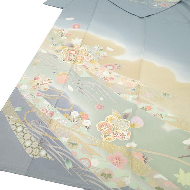 新古品】 訪問着 未使用 フォーマル 正絹 袷 手描き友禅 金駒刺繍 金銀