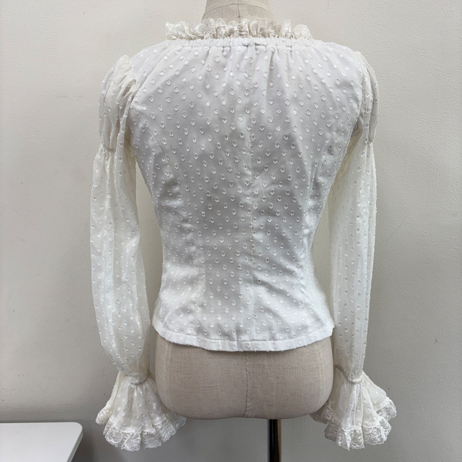 ソニアジョーンズ】フラメンコ衣装 トップス 白 ホワイト ドット 長袖