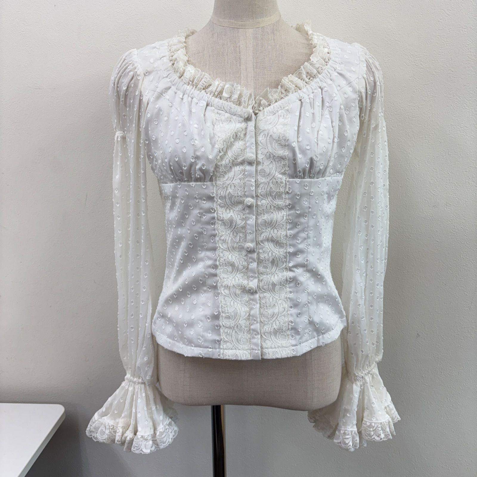 ソニアジョーンズ】フラメンコ衣装 トップス 白 ホワイト ドット 長袖