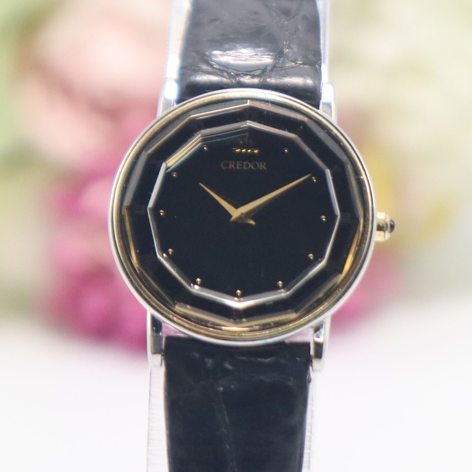 セイコー クレドール 2F70-0300 クォーツ 18KT＋SS ローマン ブラック 