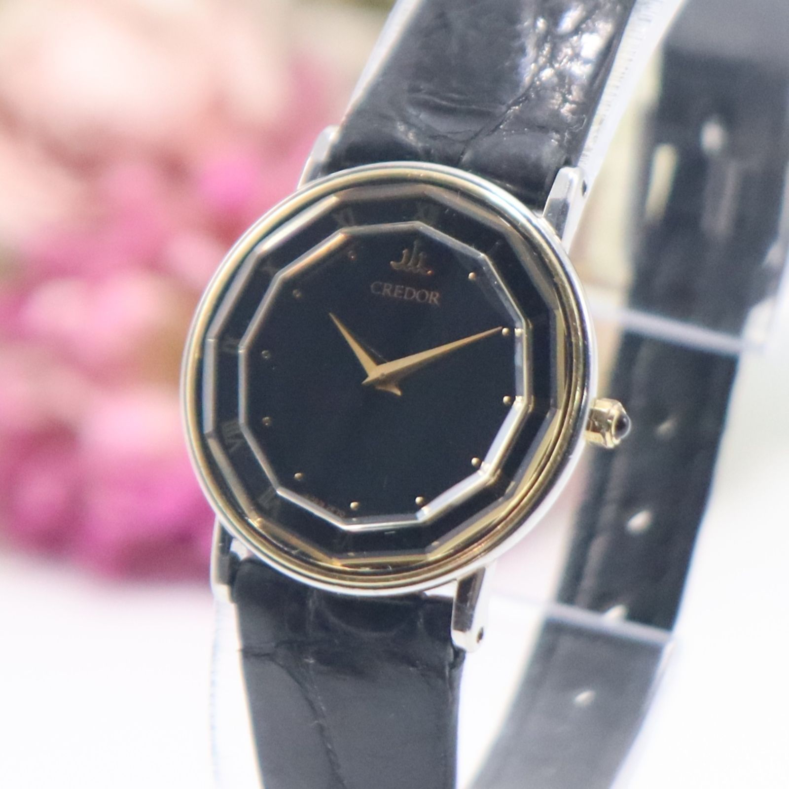 【美品】セイコー SEIKO クレドール 2F70-0300 クォーツ 18KT セイコー クレドール 2F70-0300 クォーツ 18KT＋SS ローマン ブラック