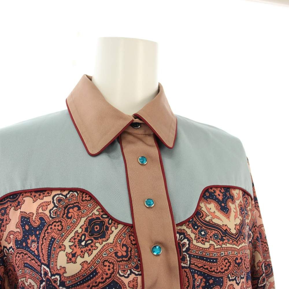 グッチ GUCCI プリーツロングワンピース 長袖 花柄 シルク 40 ピンク