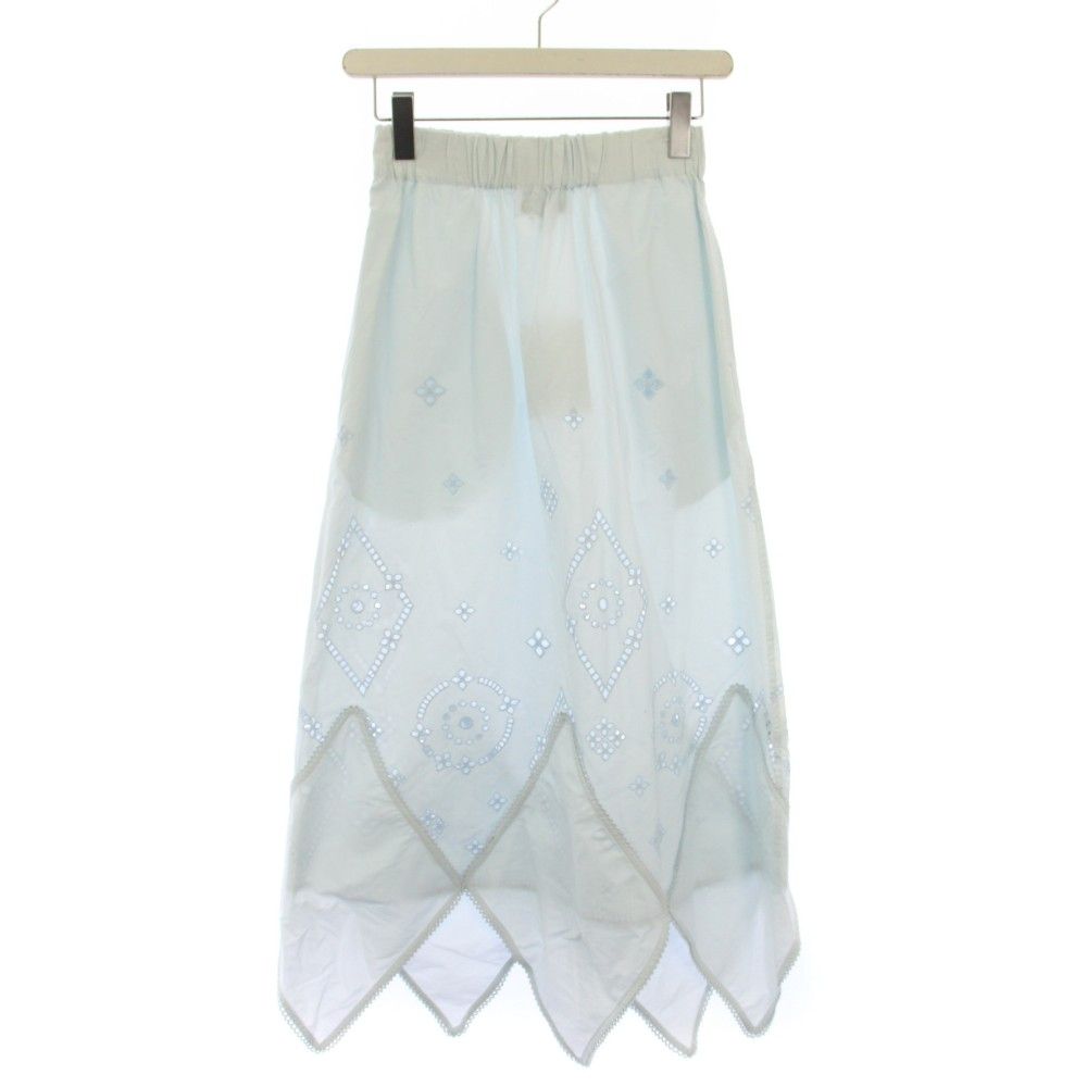 ガニー GANNI フレアスカート ロング レース 刺繍 32 水色 /BM □MA