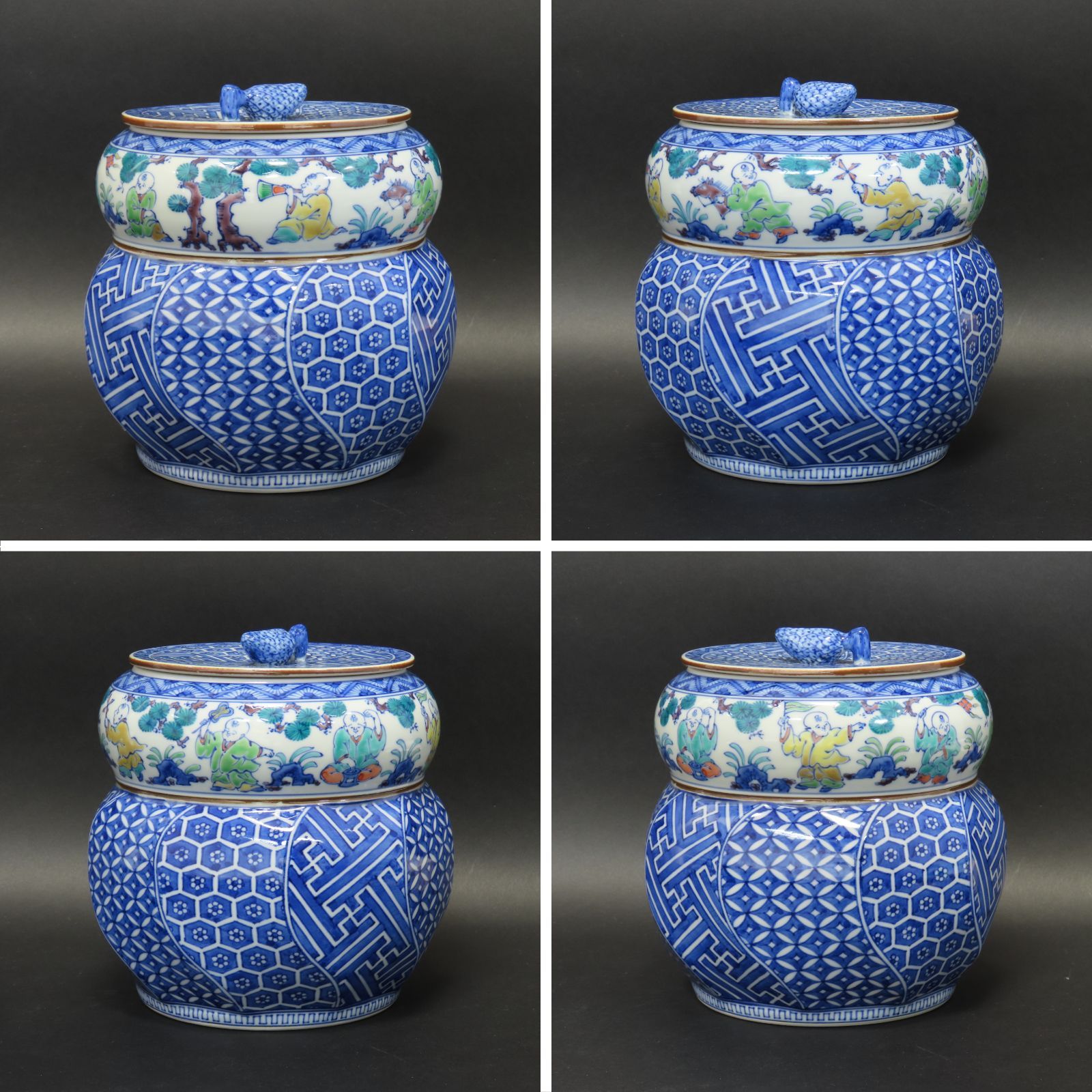 02s80 値下げ 美品 高野昭阿弥 和楽庵 真作保証 色絵 祥瑞写 水指 唐子