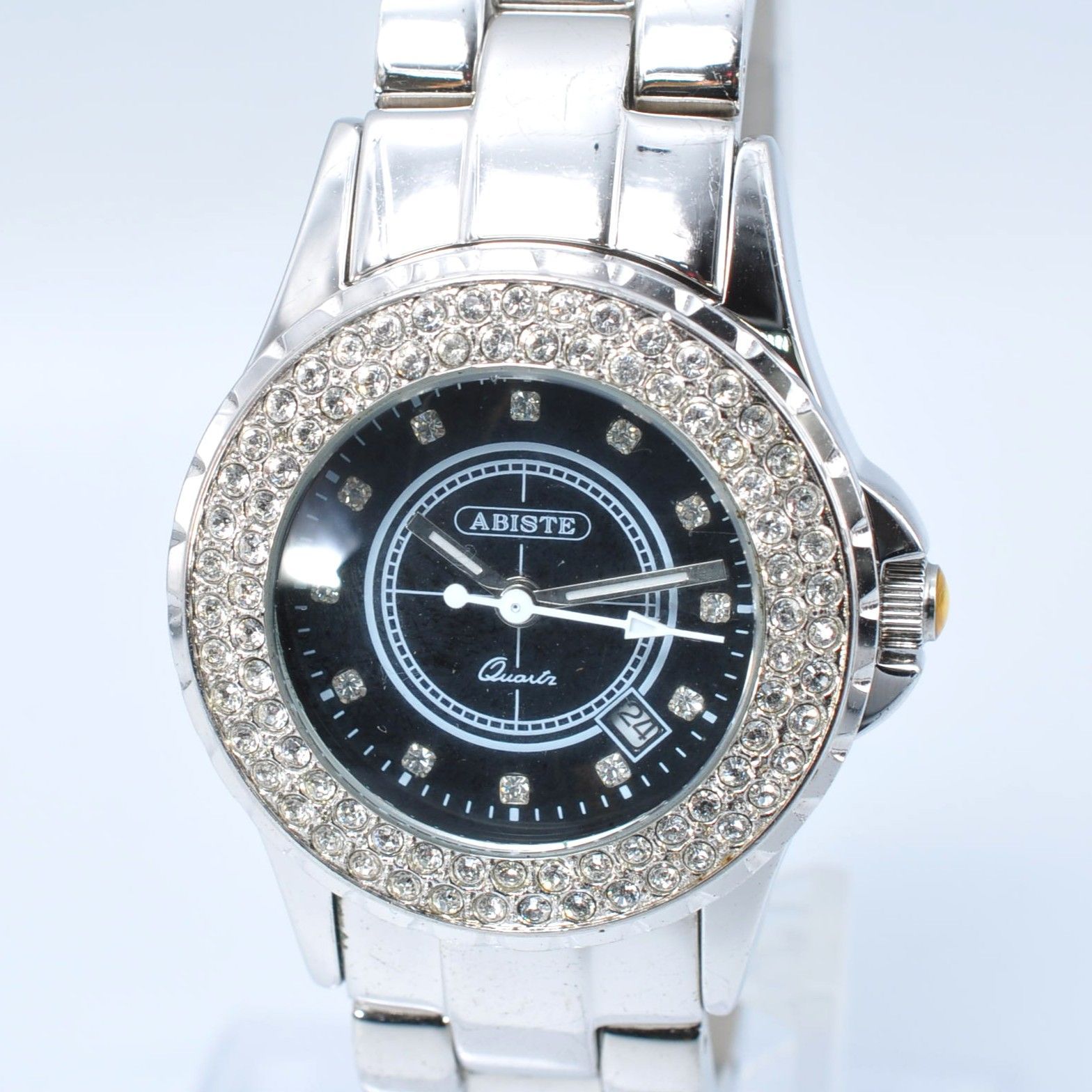 ABISTE アビステ Quartz クォーツ Watch 腕時計 ラインストーン Ladies レディース ベゼル ドレスウォッチ シルバー 稼働品