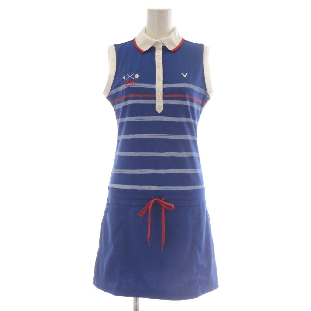 キャロウェイ CALLAWAY ワンピース M 青 ブルー ストライプ柄 ポロ襟