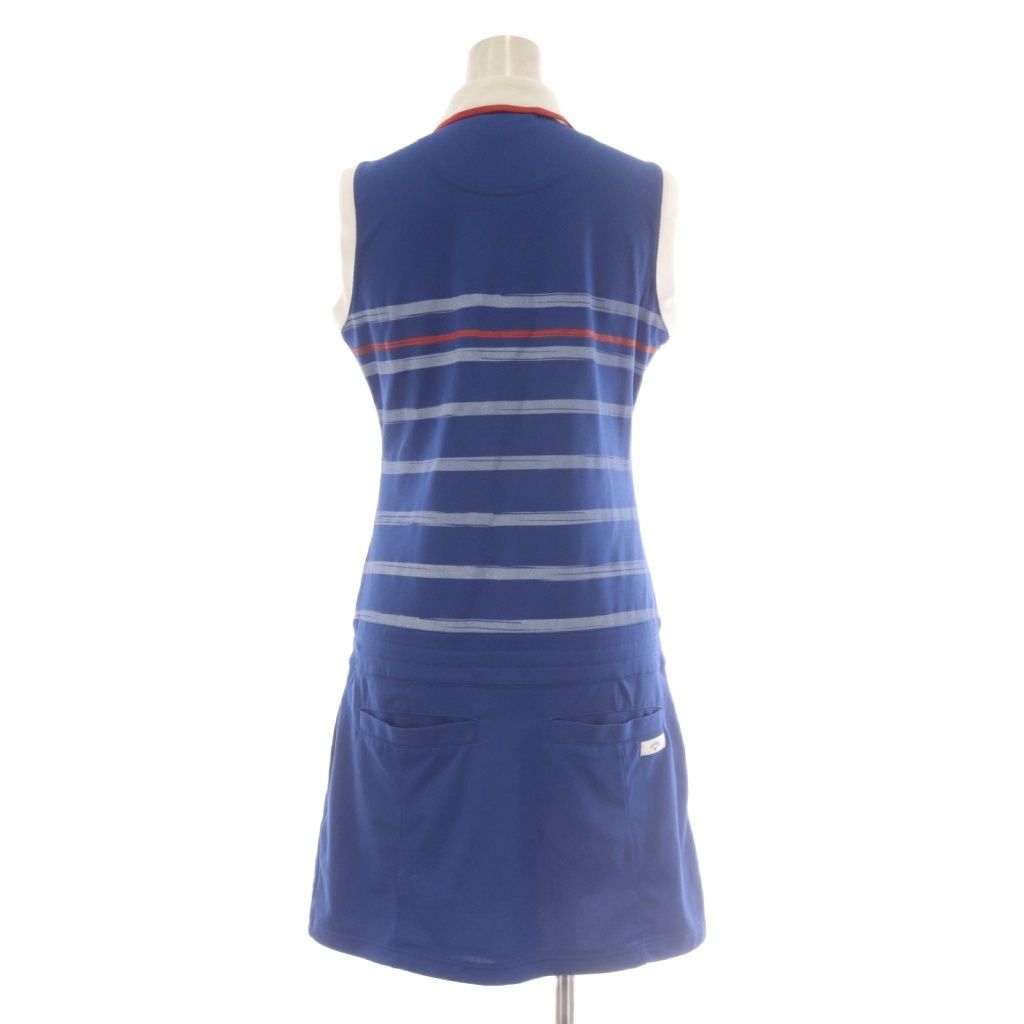 キャロウェイゴルフ ノースリーブ ストライプ ワンピース 刺繍ロゴ М 水色 キャロウェイ CALLAWAY ワンピース M 青 ブルー ストライプ柄 ポロ襟