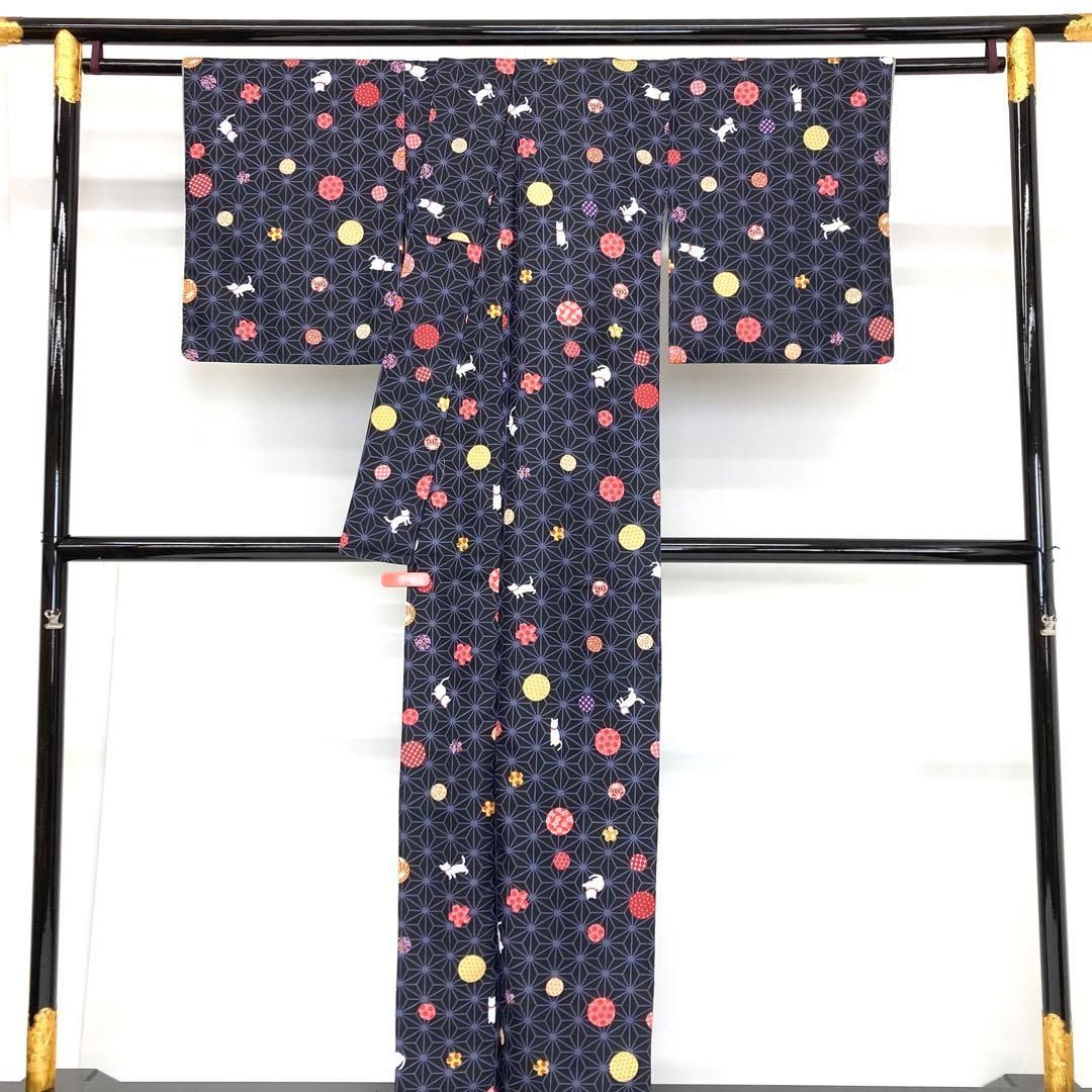 着物と帯 時流】ポ24842◇洗える着物 小紋◇人気 猫 裄ロング 美品