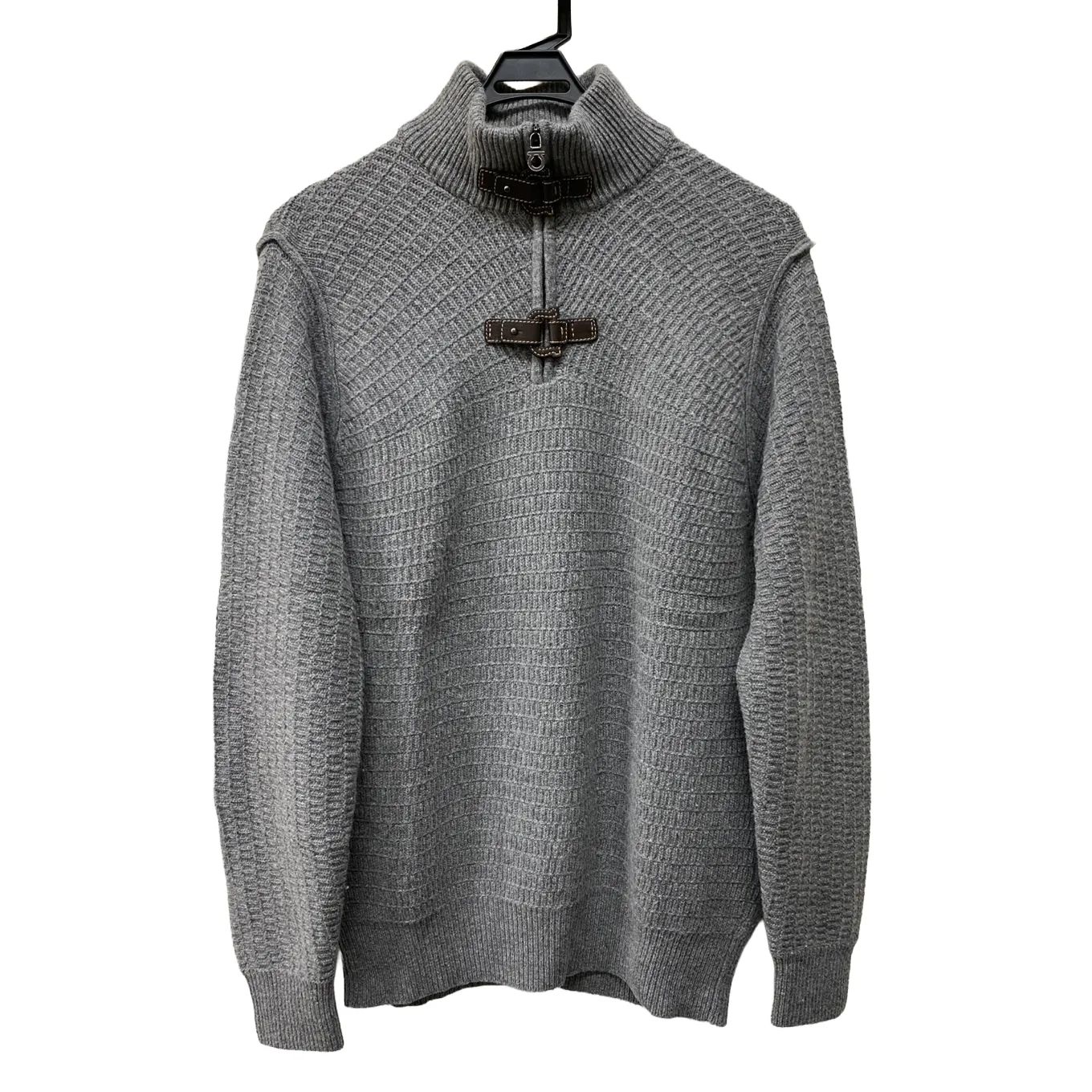 Ferragamo フェラガモ　メンズ　ガンチーニ　ハーフジップニット フェラガモ ハーフジップニット ガンチーニ レザー ウール70