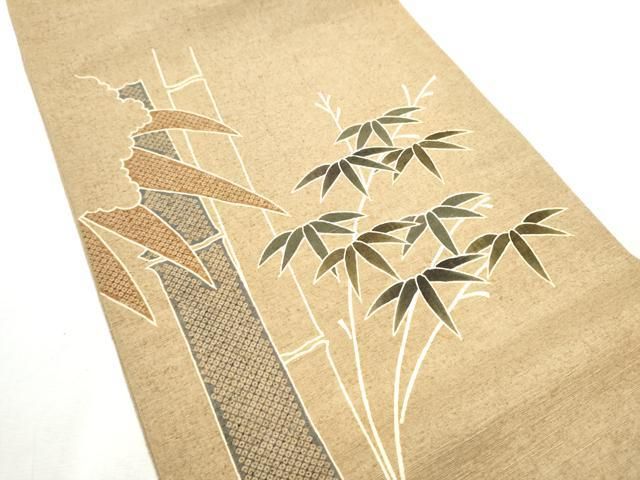 平和屋着物●結城紬　太鼓柄袋帯　型染め　笹竹文　証紙付き　上代120万　正絹　逸品　CABC5213hy 平和屋着物○結城紬 太鼓柄袋帯 型染め 笹竹文 証紙付き 上代120万