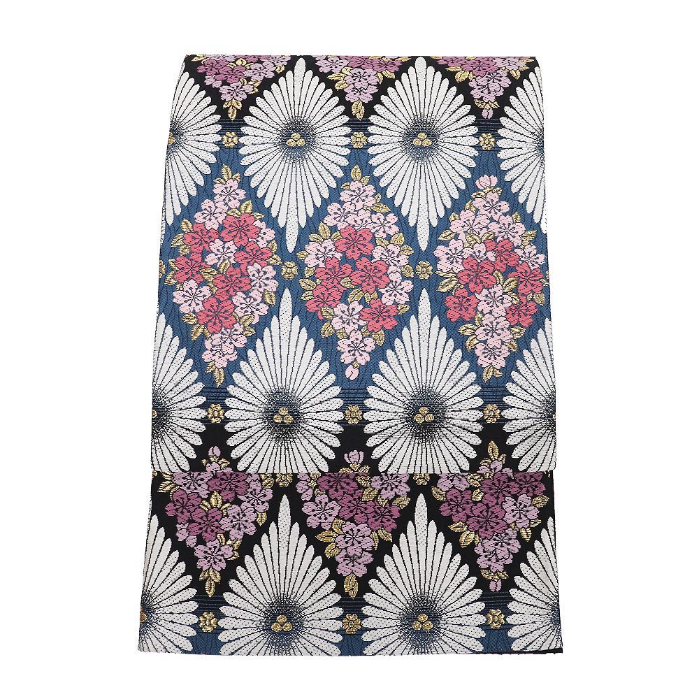 美品❣️正絹❣️全通柄❣️膨れ織り❣️暈し染め❣️オリエンタル更紗❣️艶やかな袋帯❣️ 601y10☆袋帯 西陣織「祥園」田中工芸織物 金通し 六通☆美品 成人式