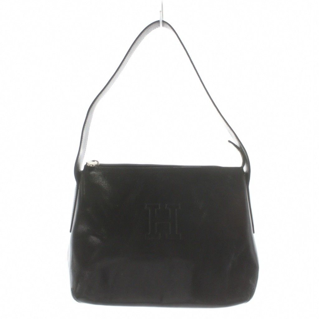 ヒロフ HIROFU ワンショルダーバッグ ハンドバッグ ロゴ レザー 黒