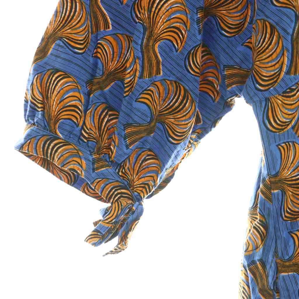 24ss✨完売✨美品✨マカフィー✨総柄アフリカンプリントワンピース ブルー マカフィー MACPHEE トゥモローランド 24SS アフリカンプリント