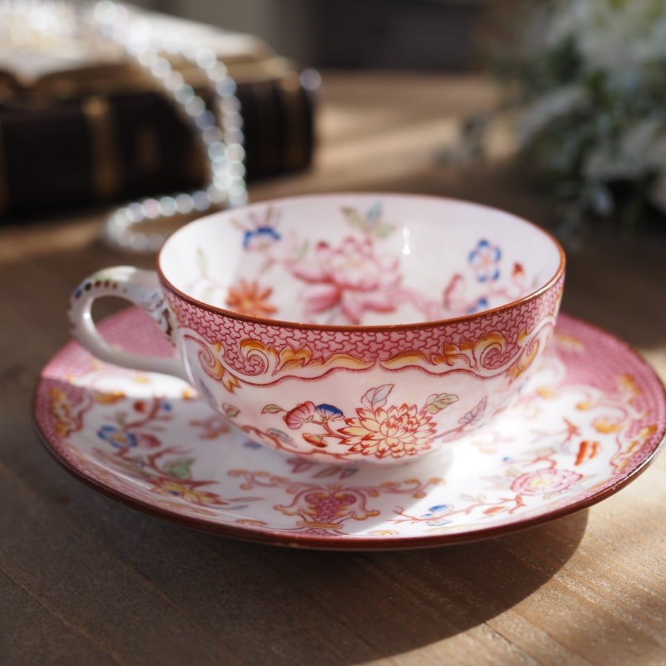 美品　サルグミンヌ　fontanges　カップ&ソーサー　　フランスアンティーク 希少フランスアンティーク サルグミンヌ ミントン235 カップ＆ソーサー