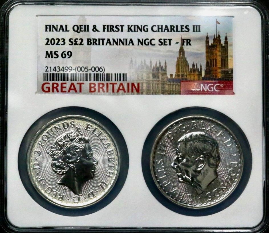 2023年 2ポンド シルバー ブリタニア ファイナル QE II & ファースト