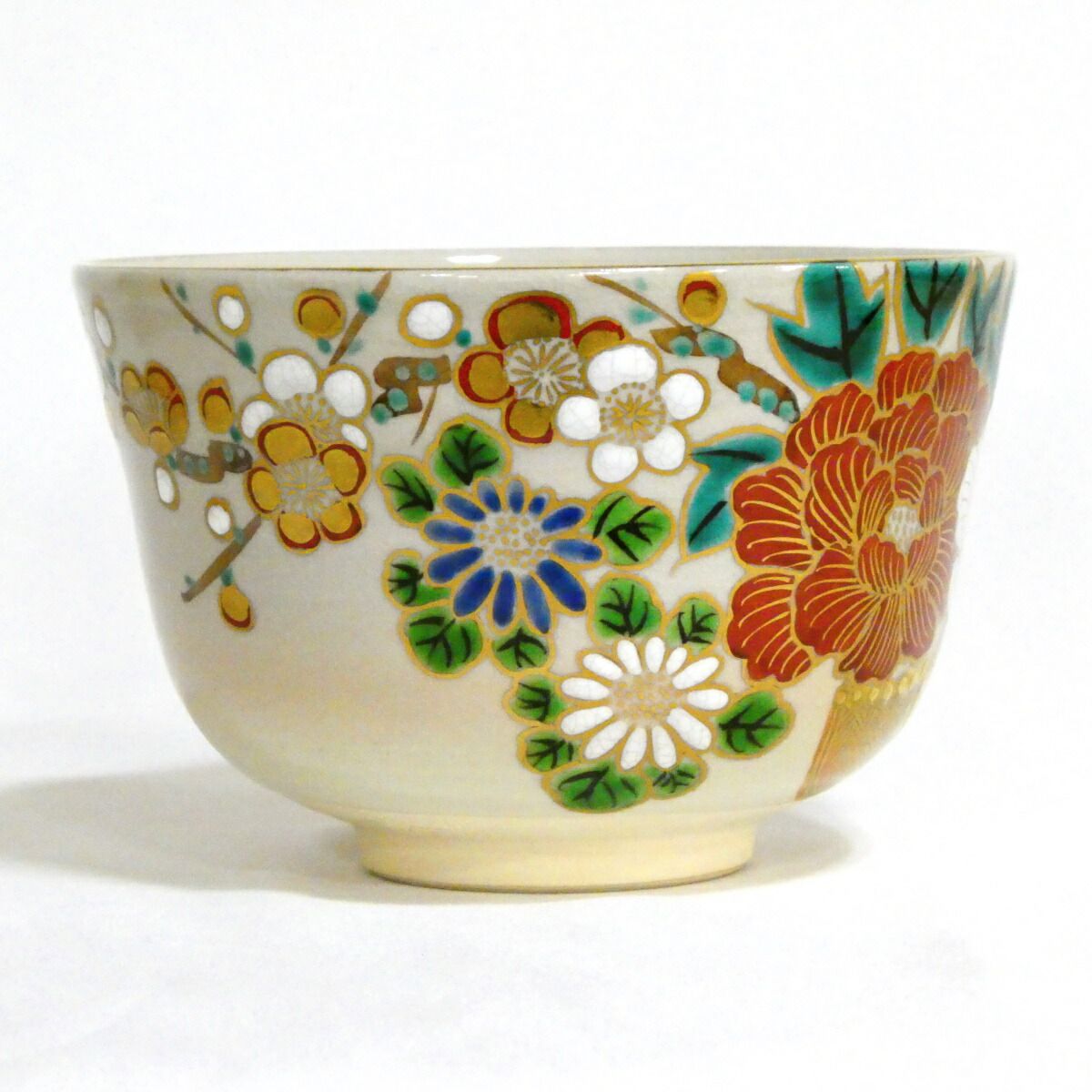 茶道具】京焼 押小路窯 庄左エ門作 色絵花籠文 茶碗【中古 ・美品