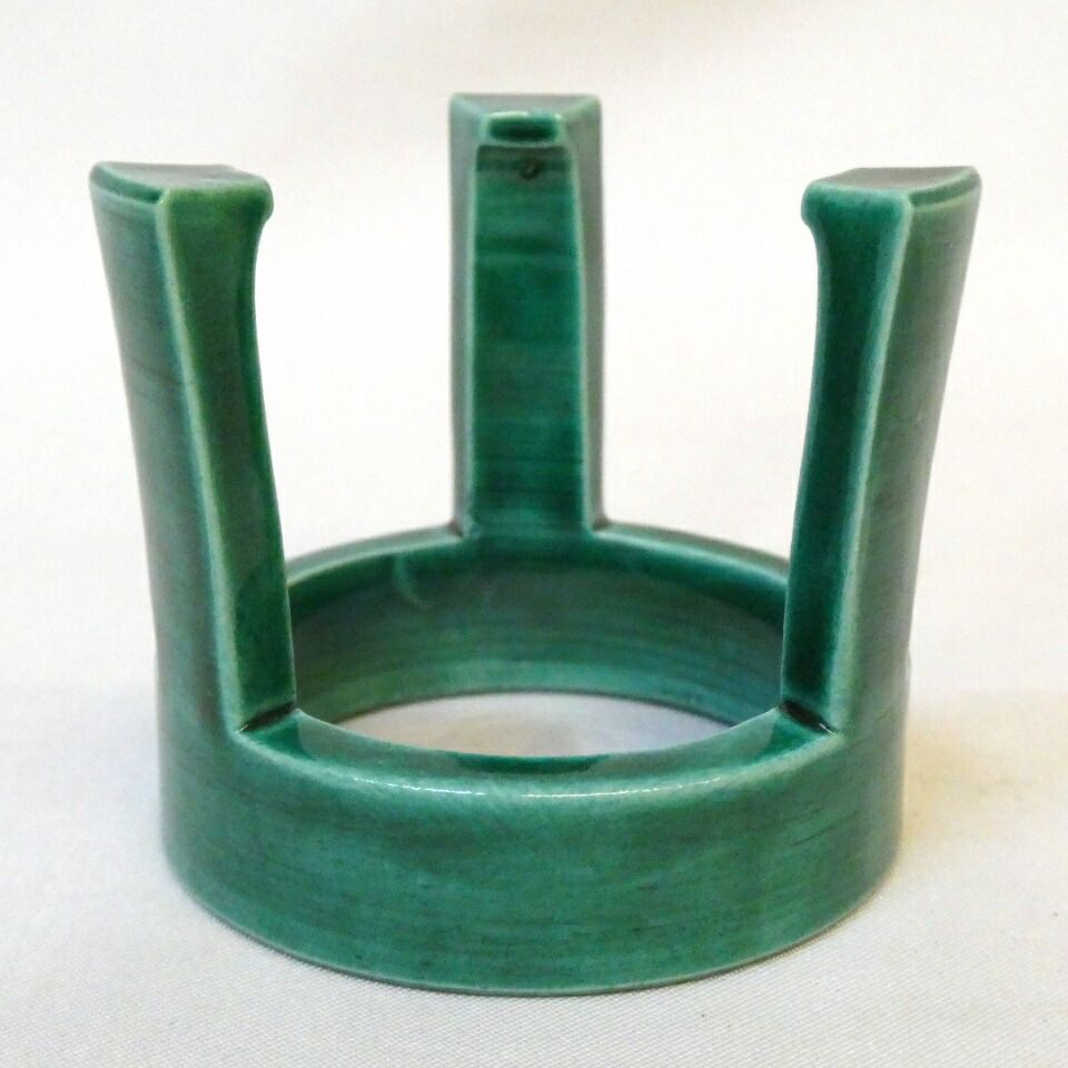 一月の特売品】平安竜谷焼 宮川香雲作 青交趾 五徳 蓋置 茶道具 【中古